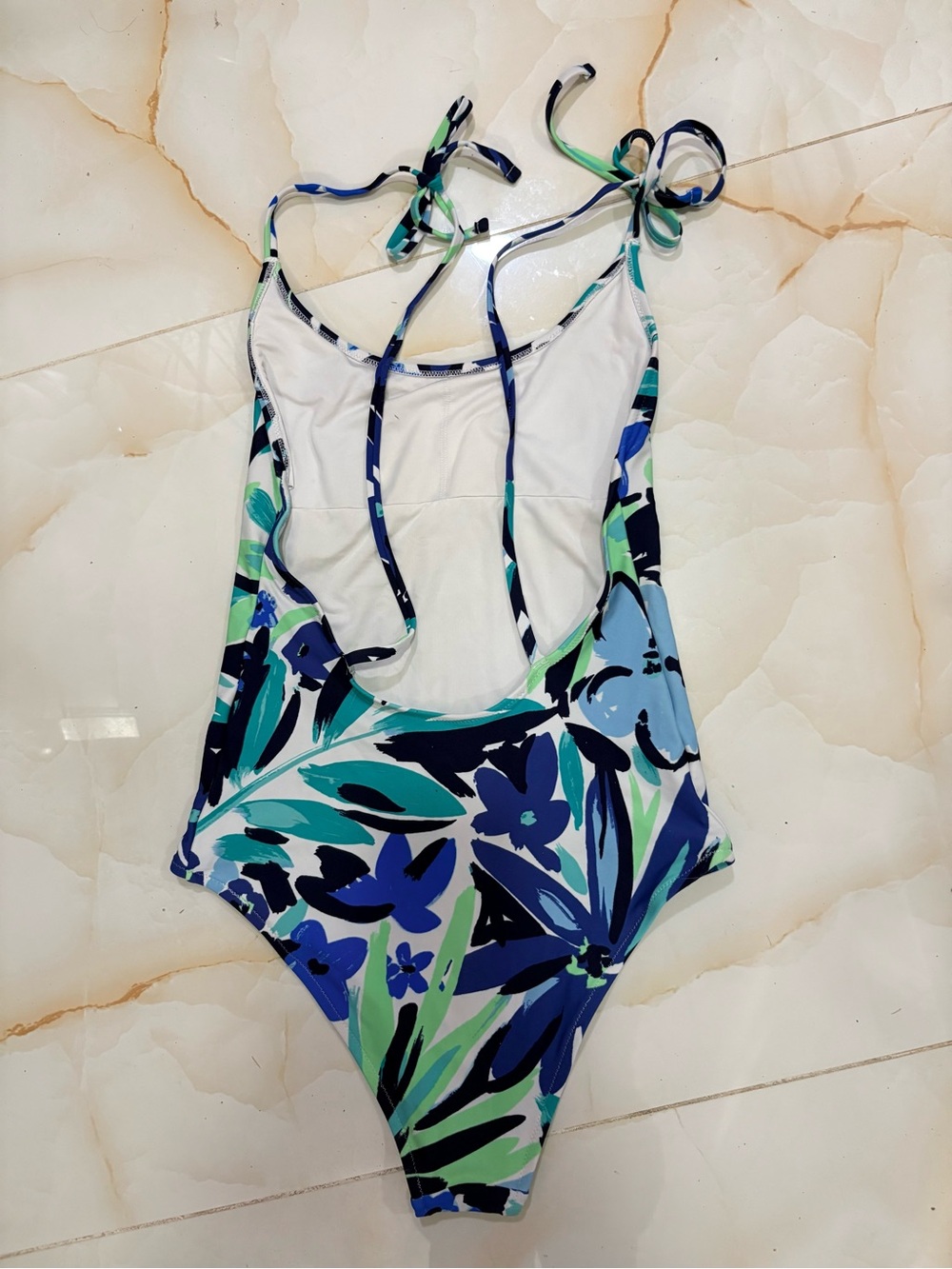 aerie Blue & Green Floral Tie-Shoulder One-Piece Cheeky Swimsuit Size S - Picture 3 of 7